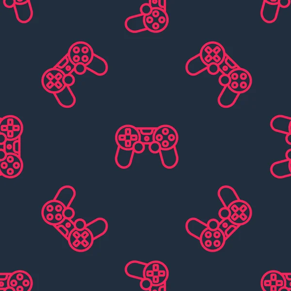 Red line Game controller or joystick for game console icon isolated seamless pattern on black background. Vector —  Vetores de Stock