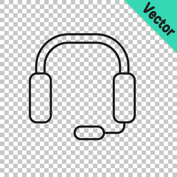 Linha preta Headphones ícone isolado em fundo transparente. Fones de ouvido. Conceito para ouvir música, serviço, comunicação e operador. Vetor — Vetor de Stock