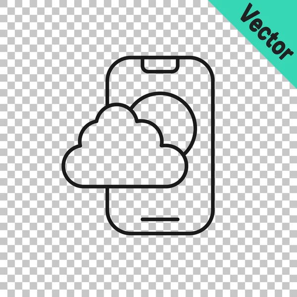 Schwarze Linie Wettervorhersage App Symbol isoliert auf transparentem Hintergrund. Vektor — Stockvektor