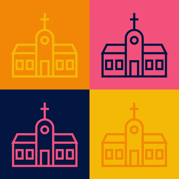 Pop art line Icône de bâtiment de l'église isolé sur fond de couleur. Église chrétienne. Religion d'église. Vecteur — Image vectorielle