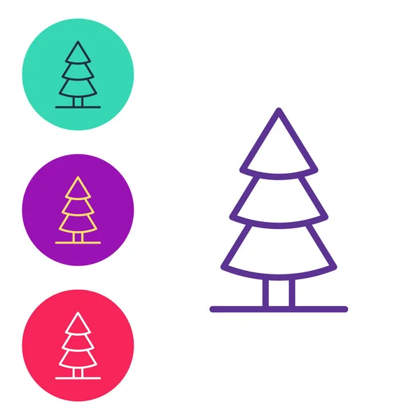 Definir linha ícone árvore de Natal isolado no fundo branco. Feliz Natal e Feliz Ano Novo. Definir ícones coloridos. Vetor — Vetor de Stock