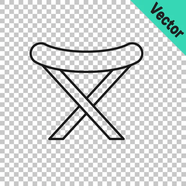 Black line Camping portable folding chair icon isolated on transparent background. Rest and relax equipment. Fishing seat. Vector — Stock Vector