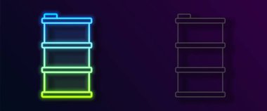 Parlayan neon hattı fıçı yağı ikonu siyah arka planda izole edildi. Vektör