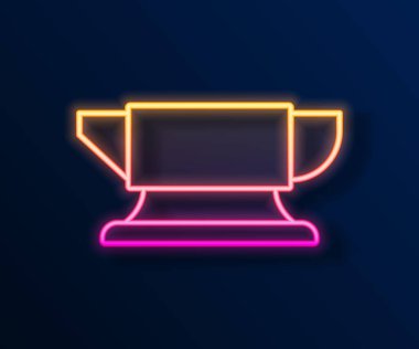 Parlayan neon çizgisi Demirci örs aracı simgesi siyah arkaplanda izole edildi. Metal dövmesi. Kalpazanlık aleti. Vektör