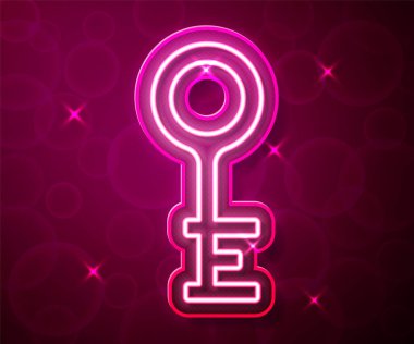 Parlayan neon hattı Kırmızı arkaplanda eski anahtar simgesi izole edildi. Vektör