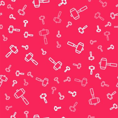 Beyaz çizgili Balyoz simgesi kırmızı arkaplanda pürüzsüz desen izole etti. Vektör