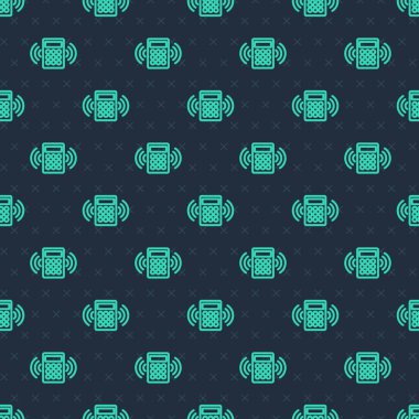 Mavi arkaplanda ikon izole edilmiş yeşil hat güvenlik kontrol paneli. İçeri girmek için güvenlik sisteminin tuş takımı. Vektör