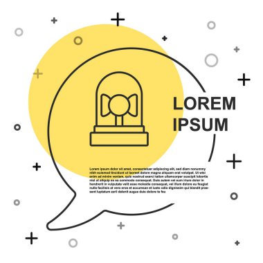 Siyah çizgi alarm zili simgesi beyaz arkaplanda izole edildi. Yangın alarmı. Servis zili, el zili işareti, uyarı sembolü. Rastgele dinamik şekiller. Vektör
