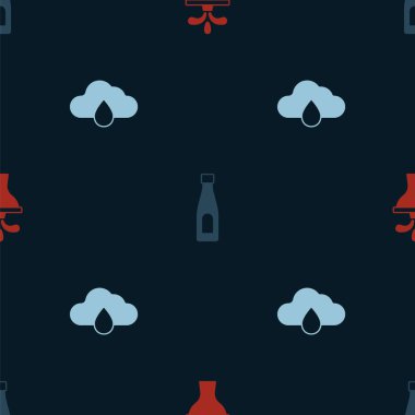 Çeşme, Su Şişe ve Bulut 'u kusursuz bir yağmurla ayarlayın. Vektör