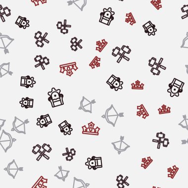 Orta Çağ tahtı, çapraz savaş çekiçleri, ok ve yay ve Kral tacı kusursuz desenli. Vektör