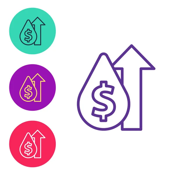 Establecer línea Icono de aumento del precio del petróleo aislado sobre fondo blanco. Concepto de crisis de la industria petrolera. Establecer iconos de colores. Vector — Vector de stock