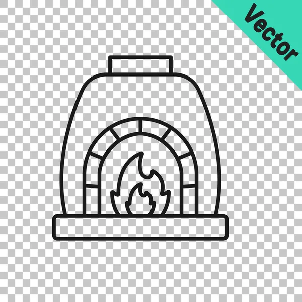Black line Blacksmith oven icon isolated on transparent background. Vector — Stockvektor