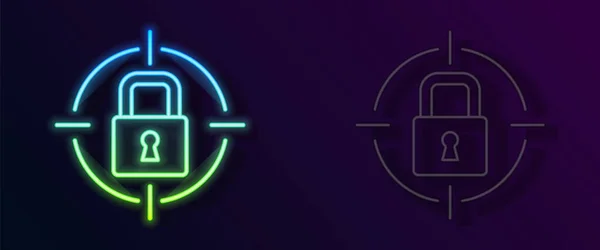 Świecąca neonowa ikona Lock odizolowana na czarnym tle. Znak kłódki. Bezpieczeństwo, ochrona, koncepcja prywatności. Wektor — Wektor stockowy