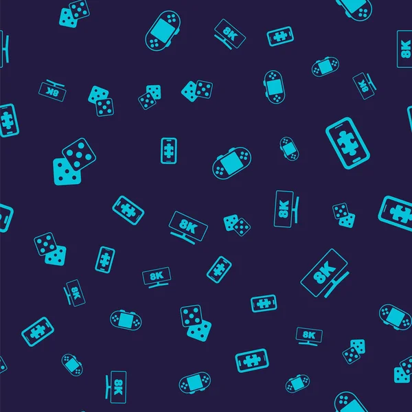 Set Game dice, Mobile gaming, Portable video game console and Computer monitor on seamless pattern. Vector —  Vetores de Stock
