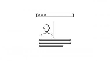 Siyah çizgi beyaz arkaplanda izole edilmiş simgeye devam et. Özgeçmiş başvurusu. Profesyonel personel aranıyor. Personel analizi devam ediyor. 4K Video hareketli grafik canlandırması