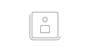 Beyaz arkaplanda siyah çizgi Oynat Video simgesi izole edildi. Film şeridi tabelası. 4K Video hareketli grafik canlandırması