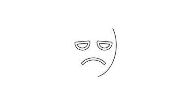 Siyah çizgi dramatik maske ikonu beyaz arkaplanda izole edildi. 4K Video hareketli grafik canlandırması