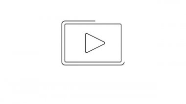 Siyah çizgi çevrimiçi video simgesi beyaz arkaplanda izole edildi. Oyun işaretli film şeridi. 4K Video hareketli grafik canlandırması
