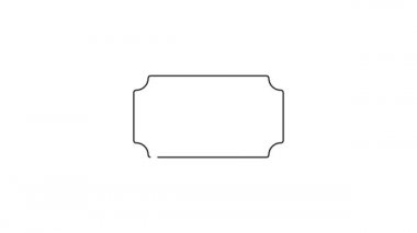 Siyah çizgi sinema bileti simgesi beyaz arkaplanda izole edildi. 4K Video hareketli grafik canlandırması