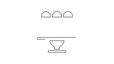 Beyaz arkaplanda siyah çizgi kek simgesi izole edildi. Doğum günün kutlu olsun. 4K Video hareketli grafik canlandırması