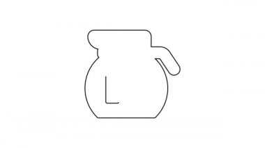 Siyah çizgi kahve demliği simgesi beyaz arkaplanda izole edilmiş. 4K Video hareketli grafik canlandırması