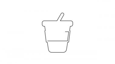 Siyah çizgi kahve fincanı beyaz arka planda izole edilmiş bir ikon haline gelecek. 4K Video hareketli grafik canlandırması