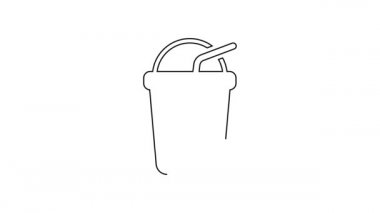 Siyah çizgi buzlu kahve ikonu beyaz arkaplanda izole edilmiş. 4K Video hareketli grafik canlandırması