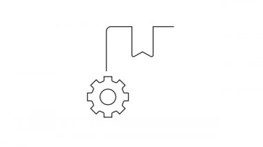 Beyaz zemin üzerinde paket kutusu simgesi olan siyah çizgi dişlisi. Kutu, paket, paket işareti. Teslimat ve ambalaj. 4K Video hareketli grafik canlandırması