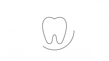 Beyaz arka planda izole edilmiş siyah çizgi dişli. Diş çürüğü. 4K Video hareketli grafik canlandırması