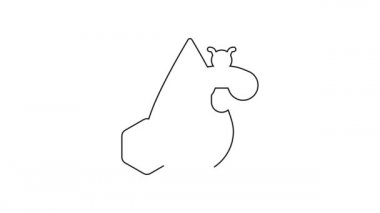 Siyah çizgi Arı ve bal peteği simgesi beyaz arkaplanda izole edilmiş. Bal hücreleri. Bal arısı ya da kanat sembollü apis. Uçan böcek. Tatlı doğal yemek. 4K Video hareketli grafik canlandırması