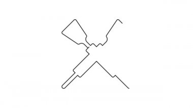 Siyah çizgi kürekleri ya da kürekleri çaprazladı. Tekne simgesi beyaz arka planda izole edildi. 4K Video hareketli grafik canlandırması