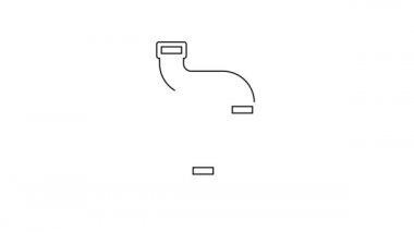 Siyah çizgi sanayi metalik boru ikonu beyaz arka planda izole edildi. Tesisat boru hattının farklı şekillerde parçaları. 4K Video hareketli grafik canlandırması