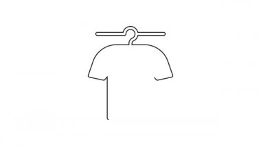 Siyah çizgi kurutma simgesi beyaz arkaplanda izole edildi. Temiz gömlek. Çamaşırları çamaşır mandallarıyla iple yıka. Kıyafet bakımı ve düzenlilik. 4K Video hareketli grafik canlandırması