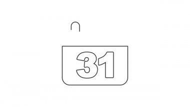 Cadılar Bayramı tarihi 31 Ekim olan siyah çizgili takvim beyaz arka planda izole edildi. Mutlu Cadılar Bayramı Partisi. 4K Video hareketli grafik canlandırması