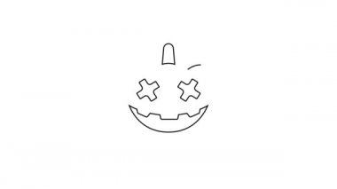 Beyaz arkaplanda siyah çizgi balkabağı simgesi izole edildi. Mutlu Cadılar Bayramı Partisi. 4K Video hareketli grafik canlandırması