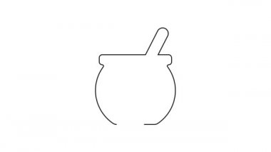 Siyah çizgi cadılar bayramı cadı kazanı ikonu beyaz arka planda izole edilmiş. Mutlu Cadılar Bayramı Partisi. 4K Video hareketli grafik canlandırması