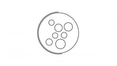 Siyah çizgi pizza simgesi beyaz arka planda izole edildi. Fast food menüsü. 4K Video hareketli grafik canlandırması