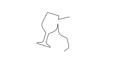 Beyaz arka planda izole edilmiş siyah çizgi şarap cam ikonu. Şarap kadehi işareti. 4K Video hareketli grafik canlandırması