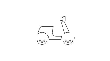 Siyah çizgi Scooter simgesi beyaz arkaplanda izole edildi. 4K Video hareketli grafik canlandırması