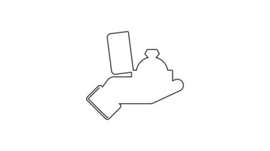 Siyah çizgi elmas nişan yüzüğü beyaz arka planda izole edilmiş bir kutu simgesinde. 4K Video hareketli grafik canlandırması