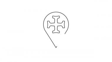 Siyah çizgi Haçlı Seferi simgesi beyaz arkaplanda izole edildi. 4K Video hareketli grafik canlandırması