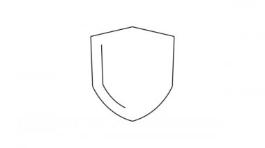 Beyaz arka planda taç simgesi olan siyah çizgi kalkanı. 4K Video hareketli grafik canlandırması