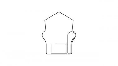 Siyah çizgi Ortaçağ taht simgesi beyaz arka planda izole edilmiş. 4K Video hareketli grafik canlandırması