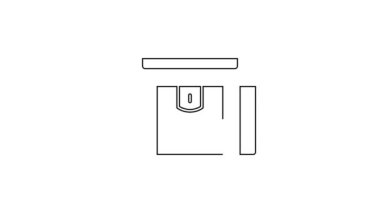 Siyah çizgi antika hazine sandığı resmi beyaz arka planda izole edilmiş. Altın sikkeli klasik tahta sandık. 4K Video hareketli grafik canlandırması