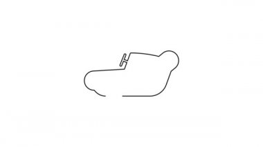 Siyah çizgili şişme bot beyaz arka planda izole edilmiş motor ikonu var. 4K Video hareketli grafik canlandırması