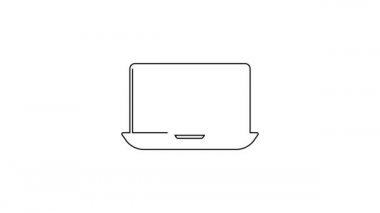 Ekran dizüstü bilgisayarındaki siyah çizgi alışveriş arabası beyaz arka planda izole edilmiş. Konsept e-ticaret, e-ticaret, online iş pazarlama. 4K Video hareketli grafik canlandırması