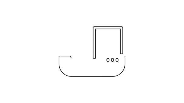 Schwarze Linie Frachtschiff mit Boxen Lieferservice Symbol isoliert auf weißem Hintergrund. Lieferung, Transport. Frachter mit Paketen, Kisten, Waren. 4K Video Motion Grafik Animation — Stockvideo
