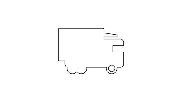 黑线装甲卡车图标隔离在白色背景。4K视频运动图形动画 — 图库视频影像