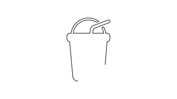 Черная линия Iced кофе значок изолирован на белом фоне. Видеографическая анимация 4K — стоковое видео