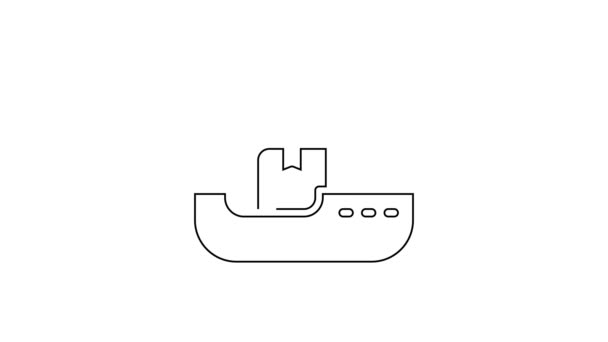 Czarna linia statek towarowy z pudełkami usług ikona odizolowany na białym tle. Dostawa, transport. Frachtowiec z paczkami, pudłami, towarami. 4K Animacja graficzna ruchu wideo — Wideo stockowe